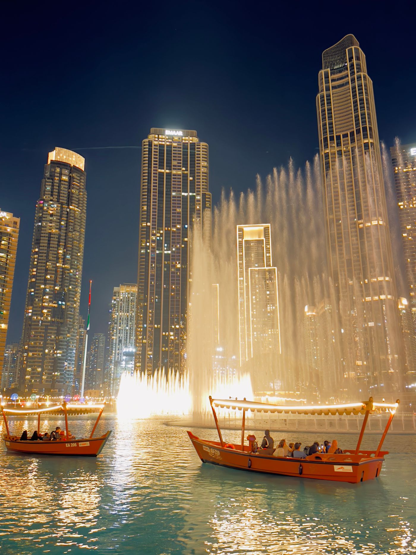 Dubai Fountain and Downtown at night